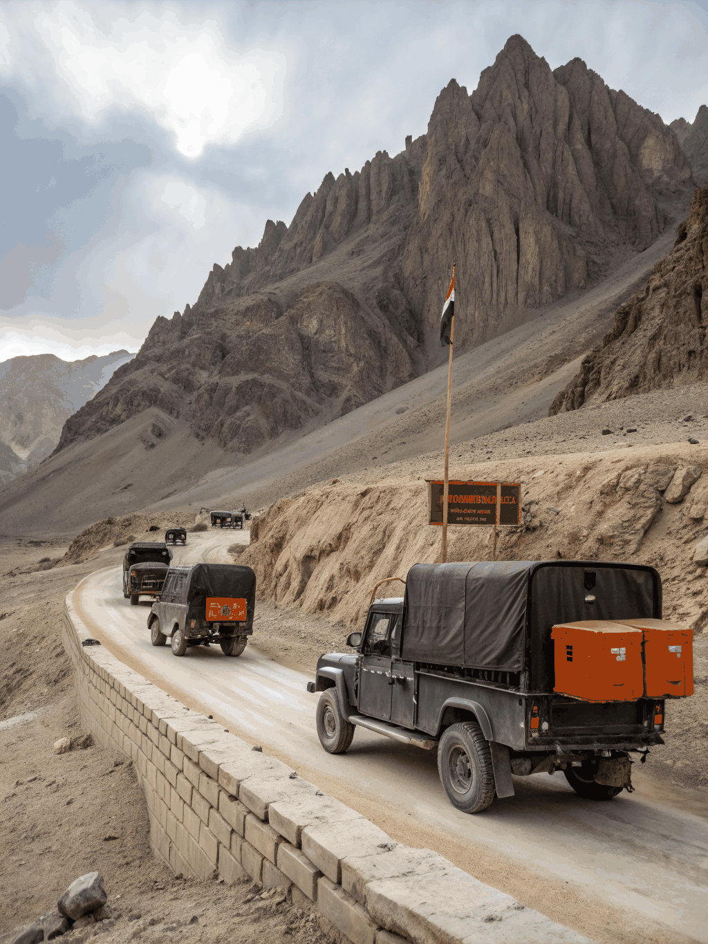 Trucking convoy on cross-border route